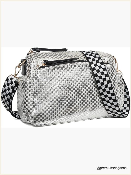 Handbags - Small Crossbody Bag - Nylon Quilted Purse with Multiple Zippers Fits Phone and